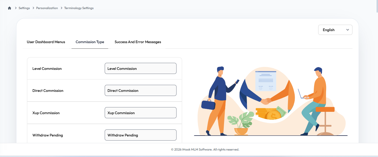 Terminology Settings Commission Type